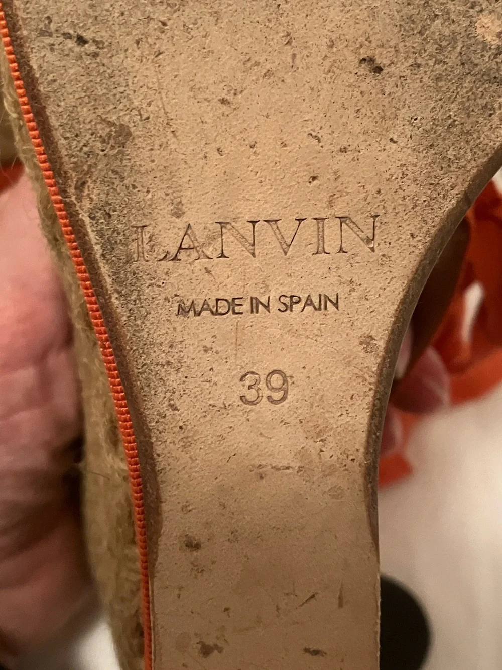Lanvin Orange Woven Espadrille Wedge with Ankle Ties